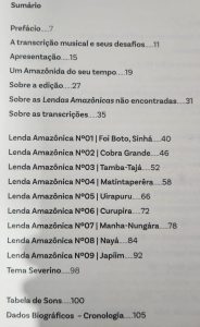 Lendas Amazônicas Waldemar Henrique para canto e violão - Sumário com peças transcritas das nove lendas